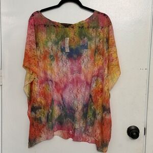 NWT Sienna Rose Sheer Artsy Tie Dye Floral Lace Waterfall Festival Top Sz S